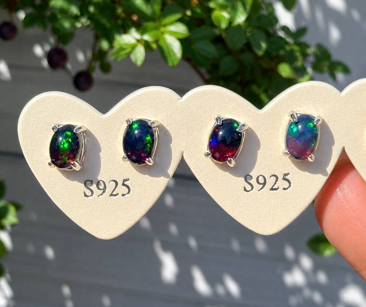 Black Opal Stud Earring 5x7mm