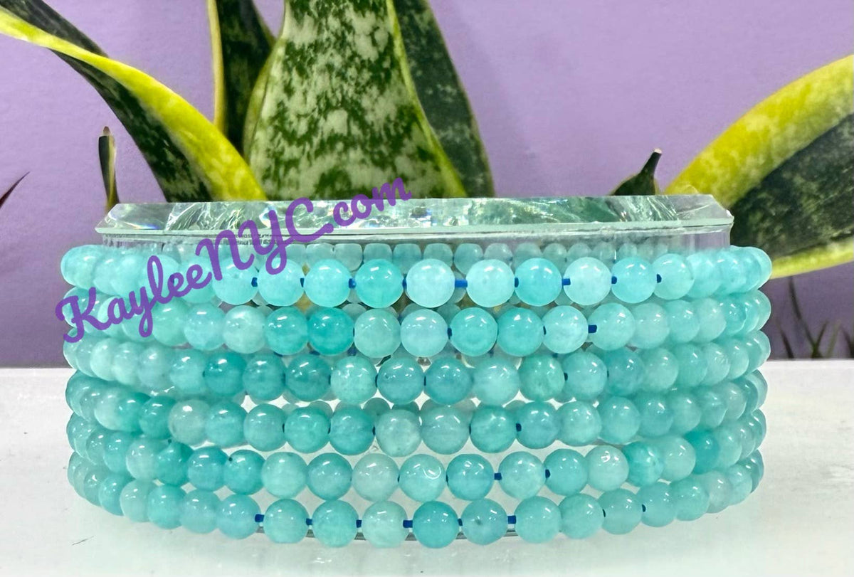 4mm Natural Amazonite Crystal Healing Stretch Bracelet 7.5"