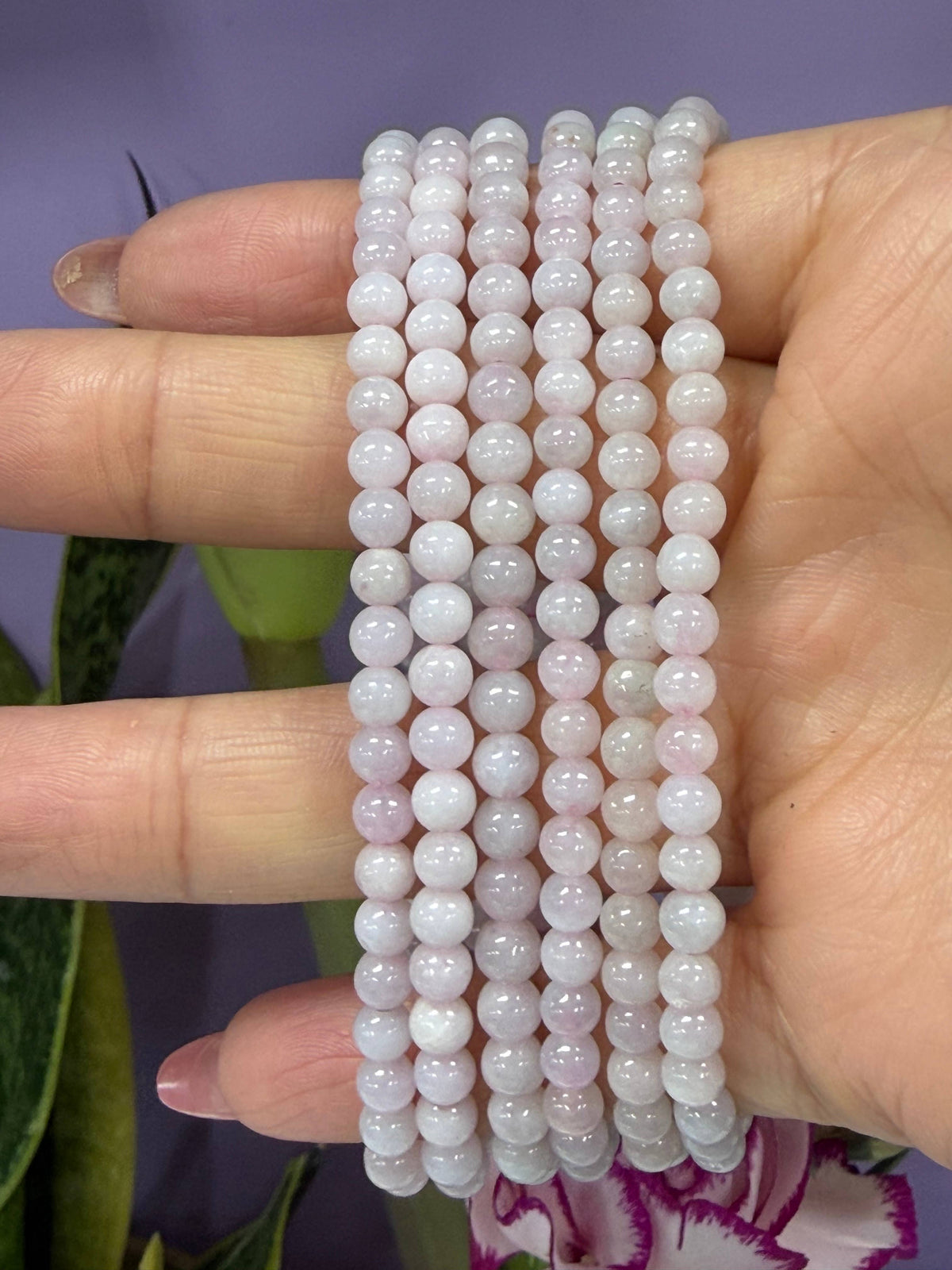 Natural Pink Jade Jadeite 4mm Crystal Stretch Bracelet 7.5"