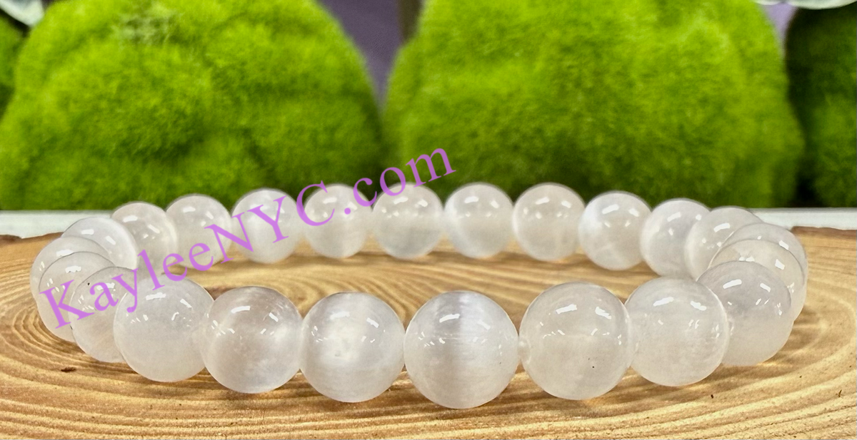 Natural Selenite 8mm Crystal Healing Stretch Bracelet 7.5"