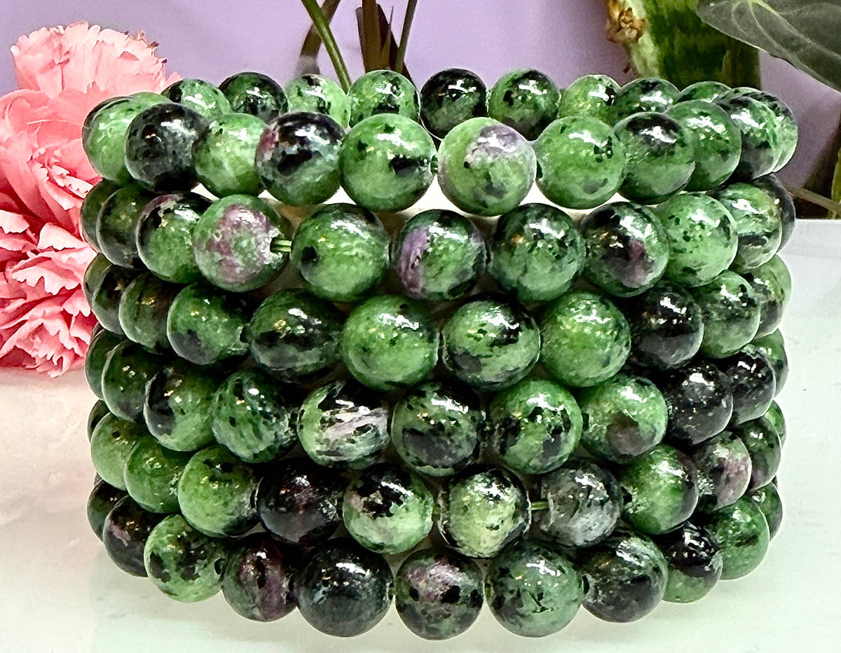 Natural Ruby Zoisite 8mm Crystal Healing Stretch Bracelet