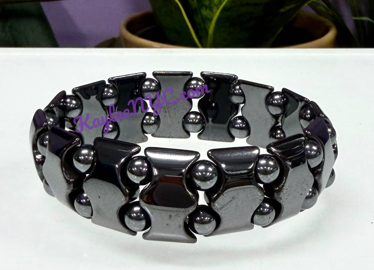 7.5” Natural Hematite Stretch Crystals Bracelet 15mm