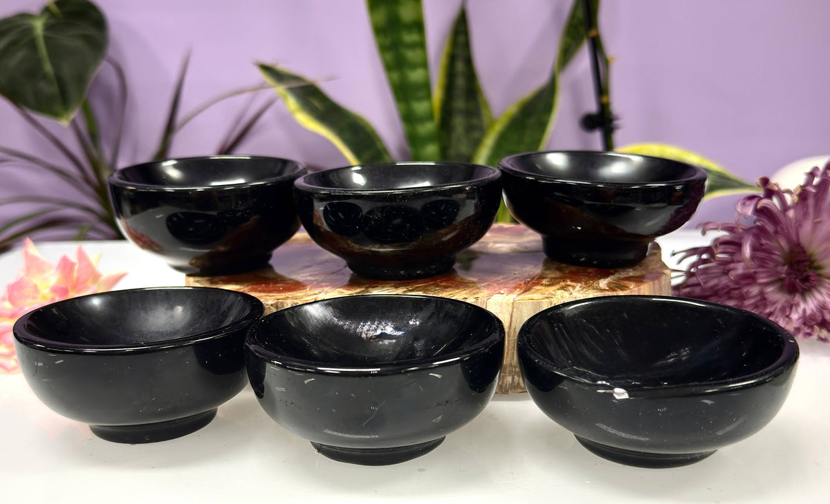 6-8 pcs Natural Black Obsidian Bowls Crystal Healing Energy