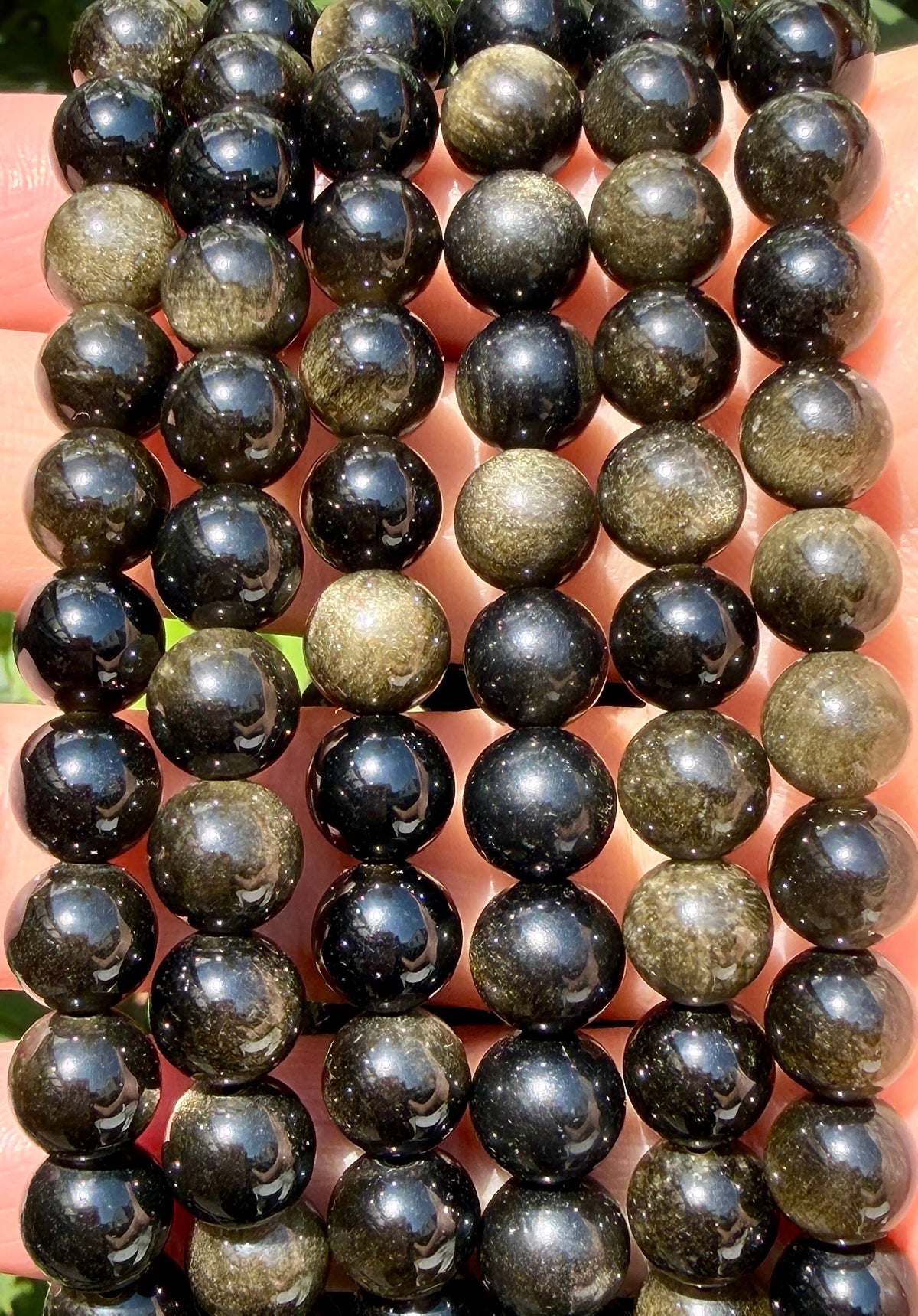 8mm Natural Gold Sheen Obsidian Crystal Stretch Bracelet