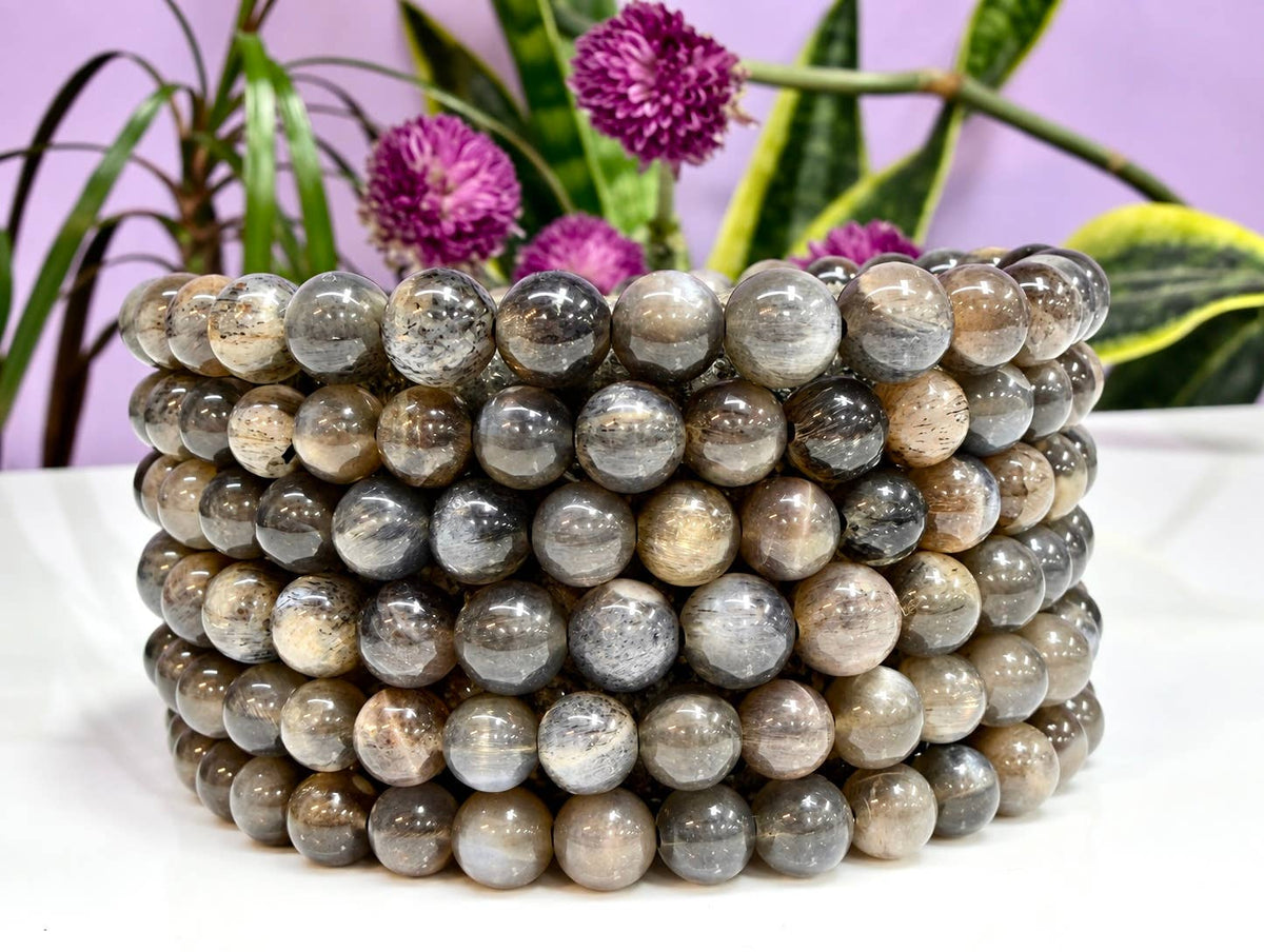 Natural Black Moonstone 5-6mm Crystal Stretch Bracelet