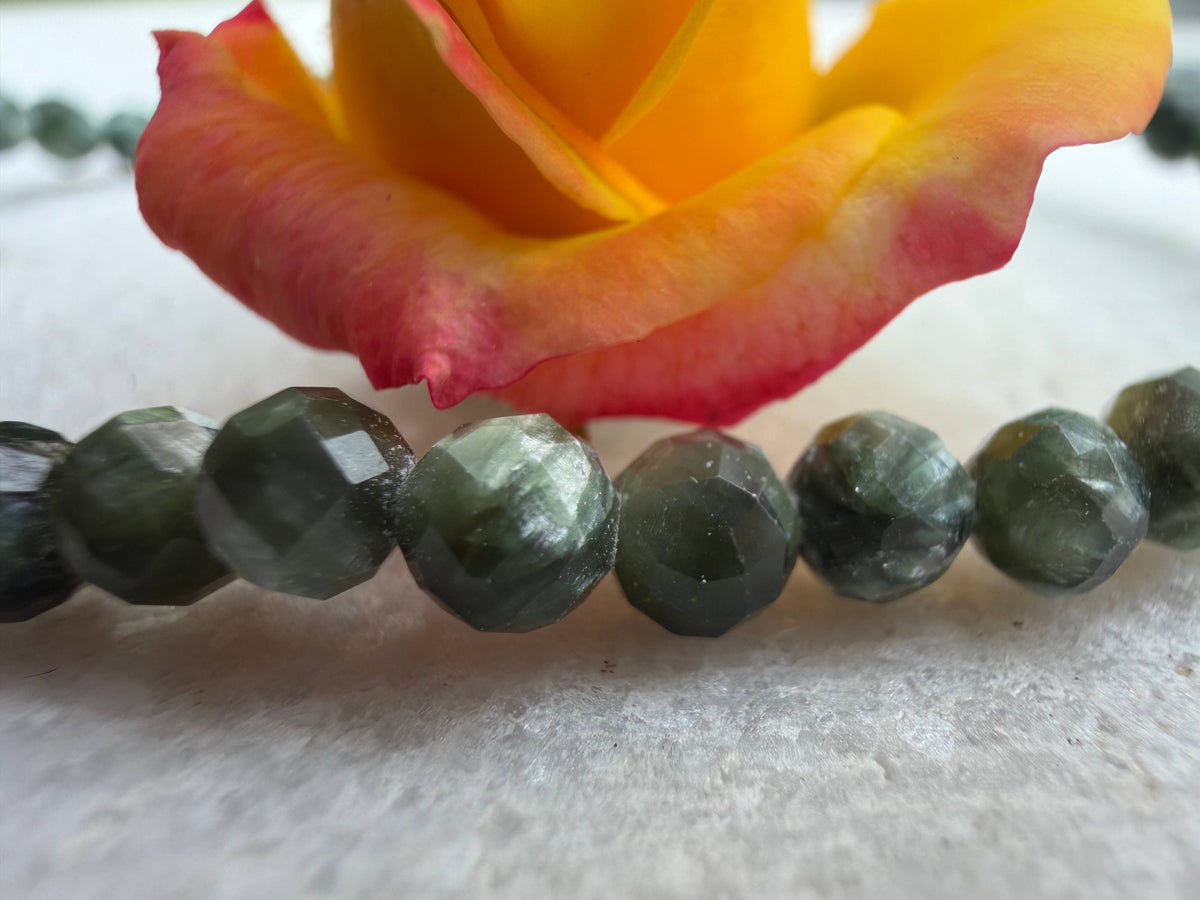 Wholesale 6 Pcs 4mm Seraphinite Faceted Natural Crystal 7.5"