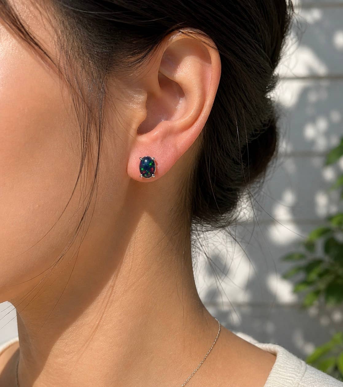 Black Opal Stud Earring 5x7mm