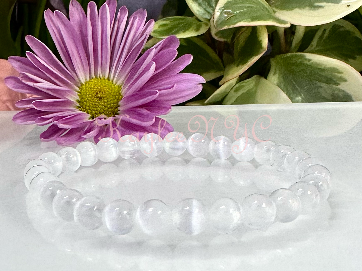 Natural Selenite 6mm Crystal Healing Stretch Bracelet 7.5"