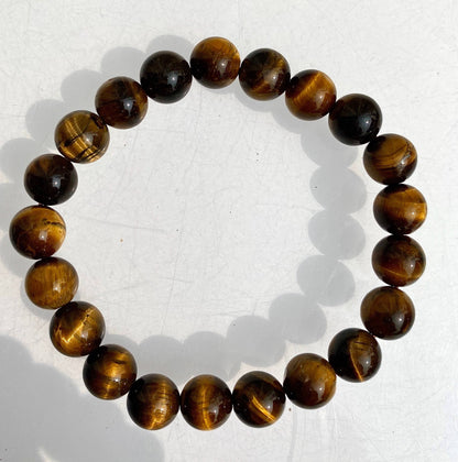 10mm Natural Tiger Eye Crystal Healing Stretch Bracelet 8"