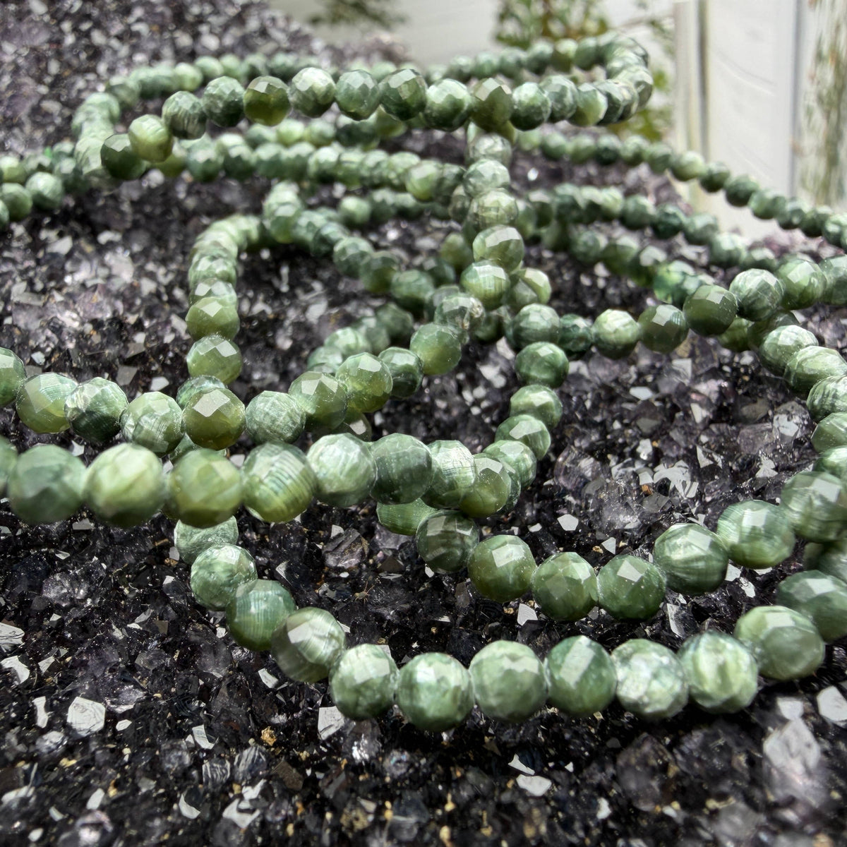 Wholesale 6 Pcs 4mm Seraphinite Faceted Natural Crystal 7.5"