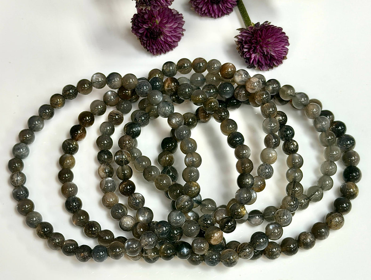 Natural Black Moonstone 5-6mm Crystal Stretch Bracelet