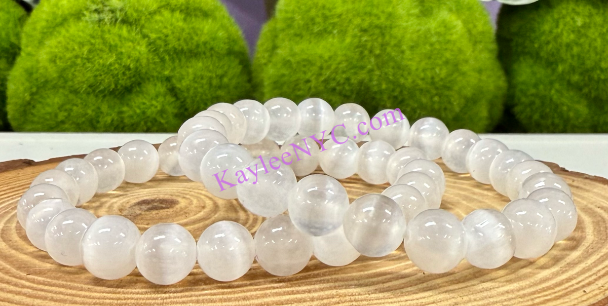 Natural Selenite 8mm Crystal Healing Stretch Bracelet 7.5"