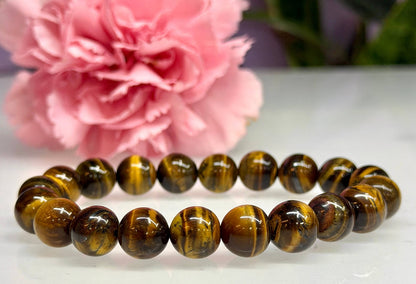 10mm Natural Tiger Eye Crystal Healing Stretch Bracelet 8"