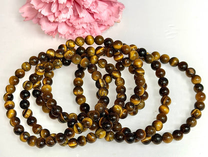 6mm Natural Tiger Eye Crystal Healing Stretch Bracelet 7.5"