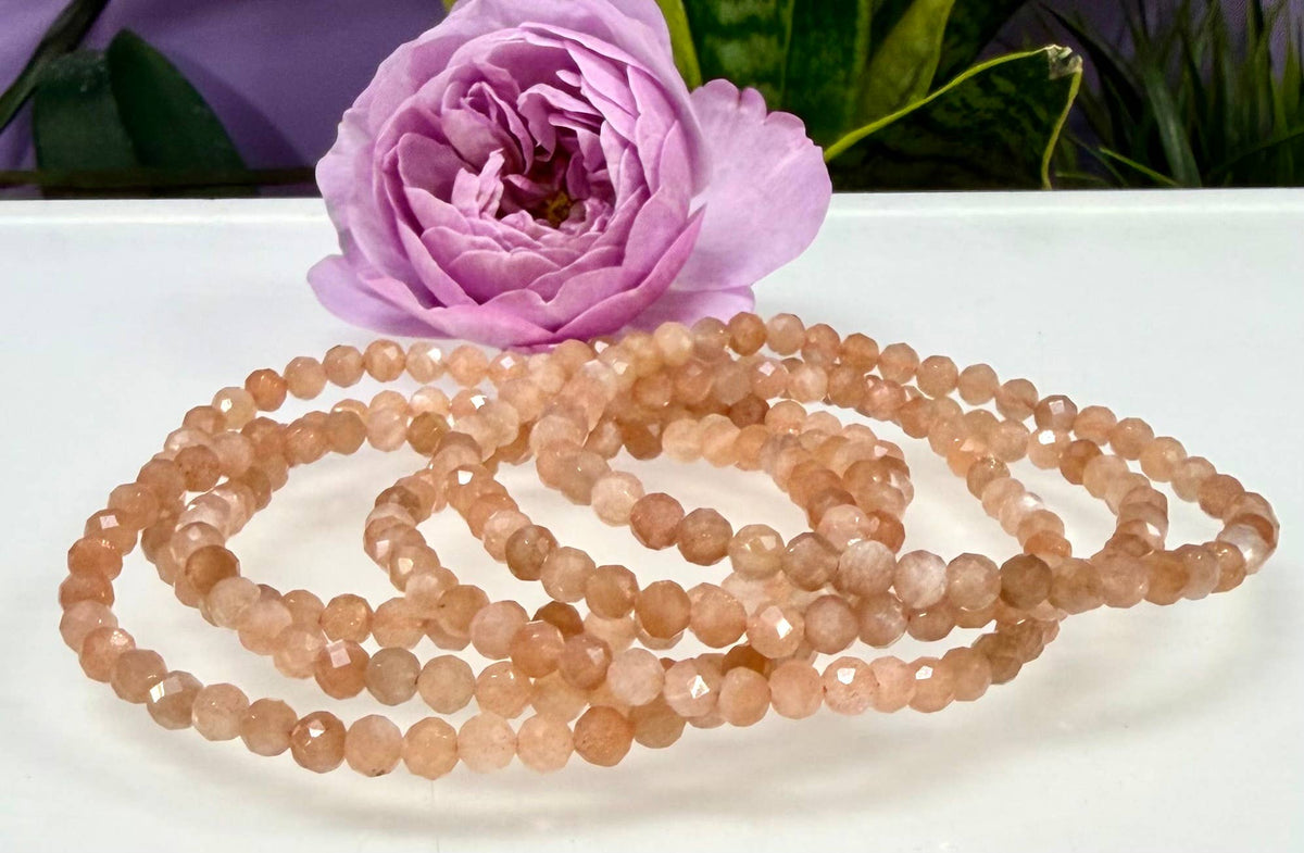 4mm Faceted Natural Peach Moonstone Stretch Bracelets 7.5"