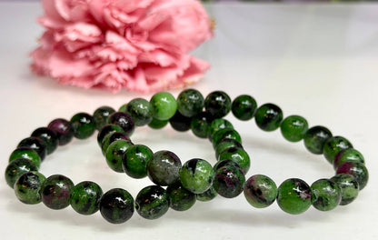 Natural Ruby Zoisite 8mm Crystal Healing Stretch Bracelet