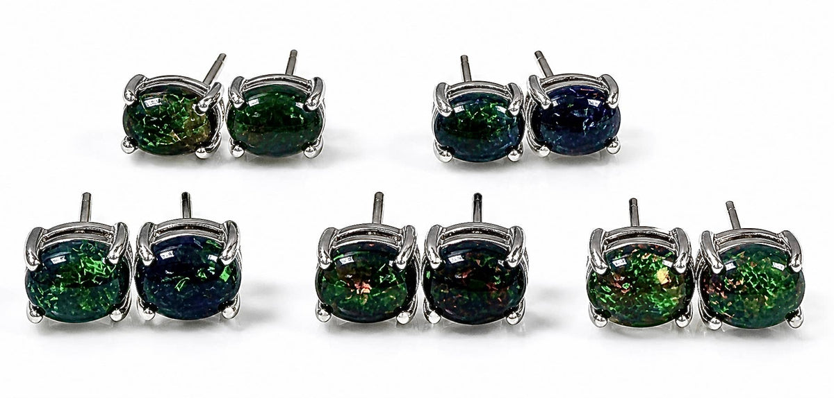 Black Opal Stud Earring 5x7mm