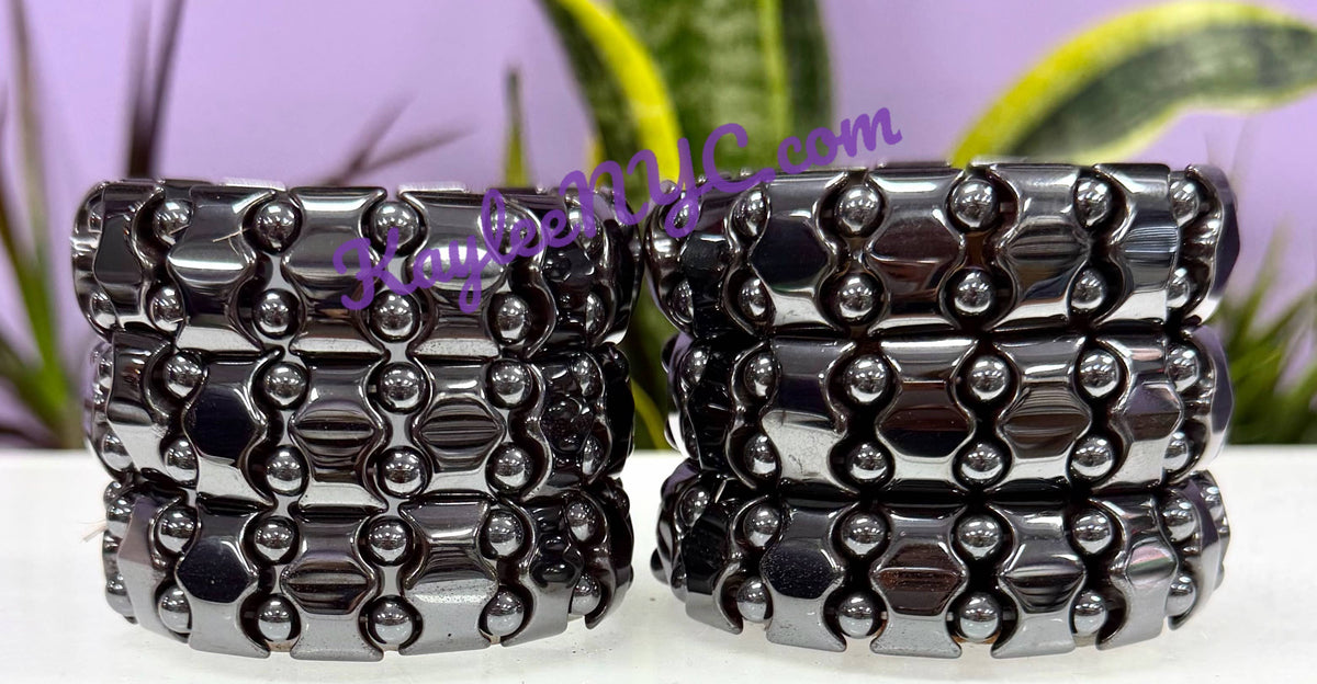 7.5” Natural Hematite Stretch Crystals Bracelet 15mm