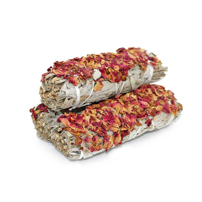 White Sage Smudge Stick, Floral - Wild Rose (4 in.)