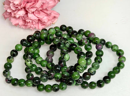 Natural Ruby Zoisite 8mm Crystal Healing Stretch Bracelet