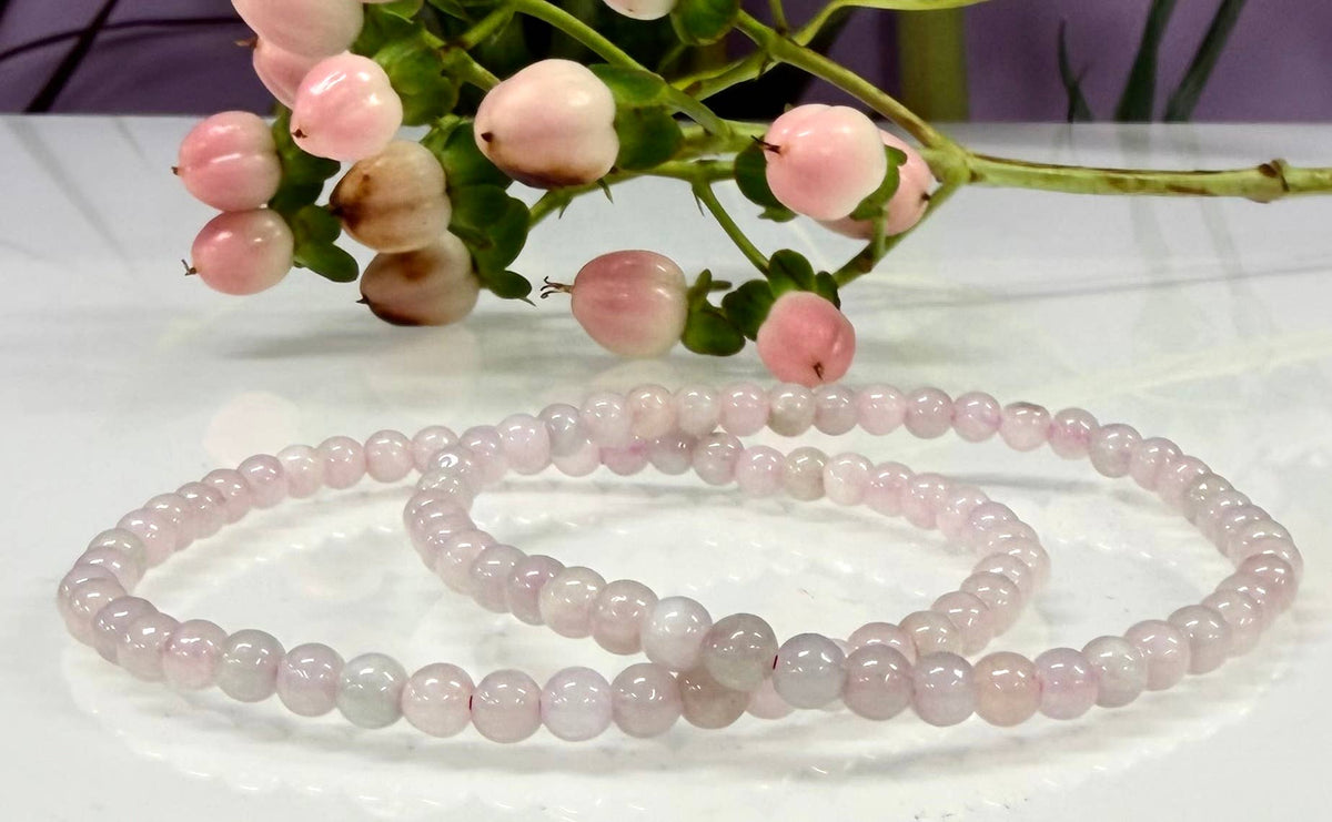 Natural Pink Jade Jadeite 4mm Crystal Stretch Bracelet 7.5"