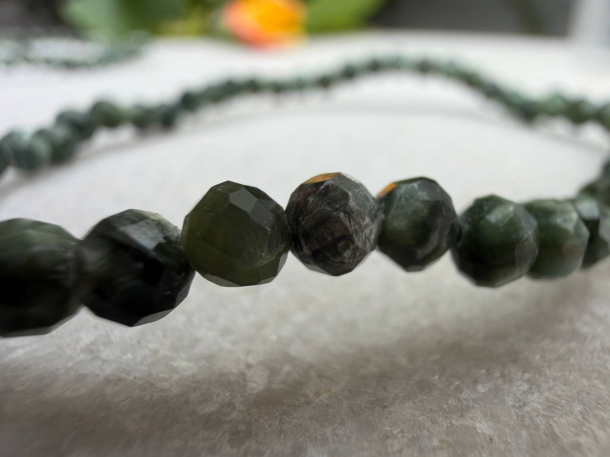 Wholesale 6 Pcs 4mm Seraphinite Faceted Natural Crystal 7.5"