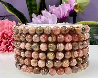 6mm Rhodochrosite Natural Crystal Healing Stretch Bracelet