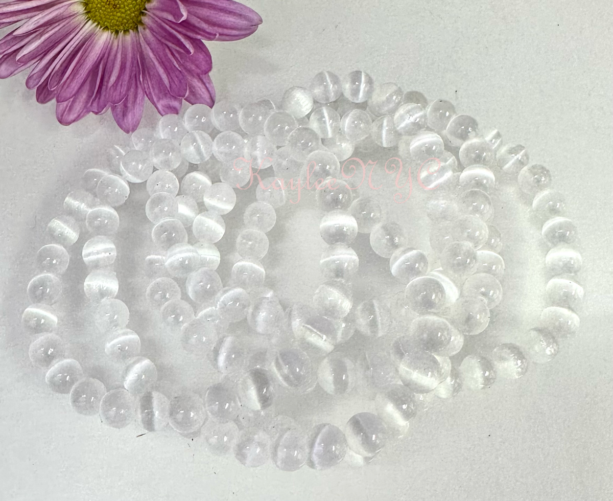 Natural Selenite 6mm Crystal Healing Stretch Bracelet 7.5"