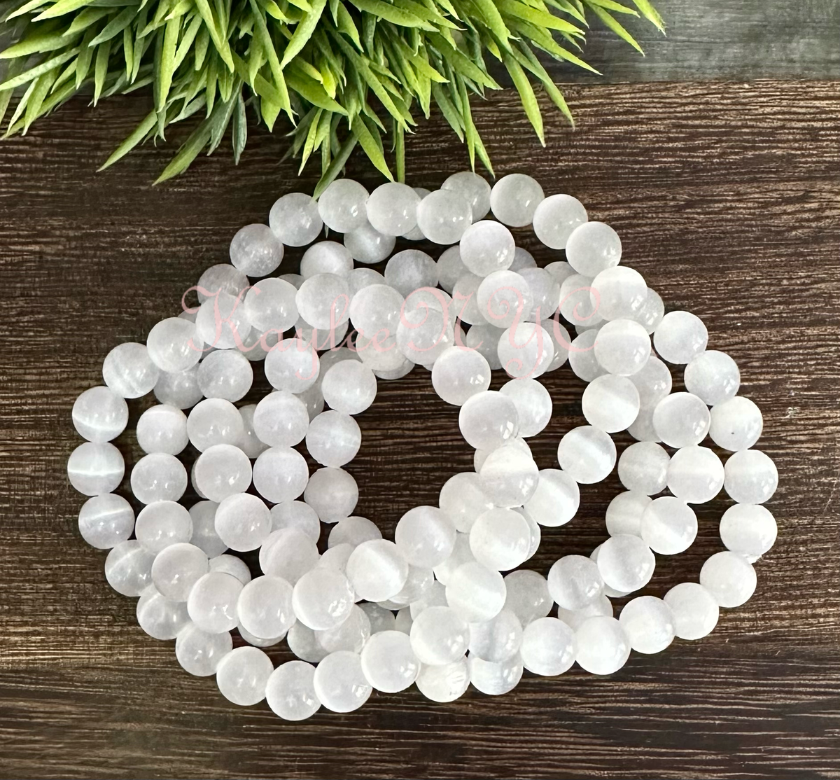 Natural Selenite 8mm Crystal Healing Stretch Bracelet 7.5"