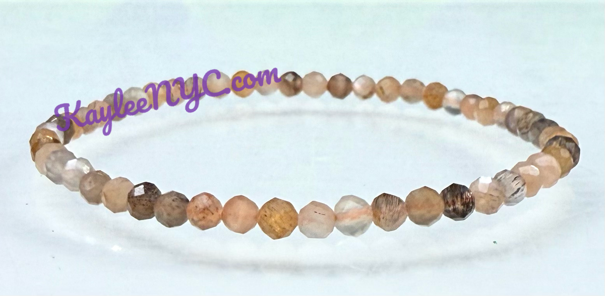 4mm Faceted Natural Black Moonstone Crystal Stretch Bracelet