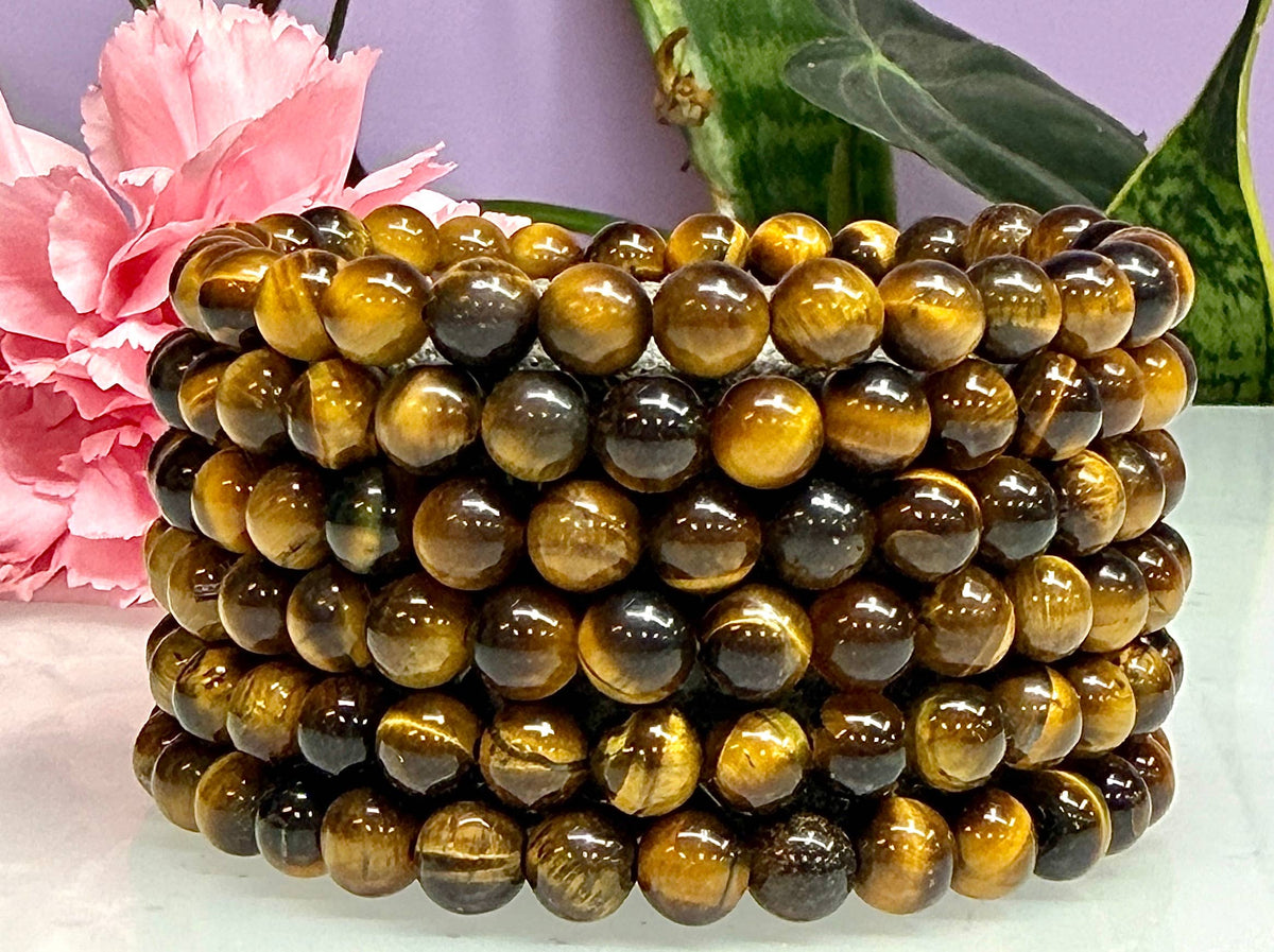 6mm Natural Tiger Eye Crystal Healing Stretch Bracelet 7.5"