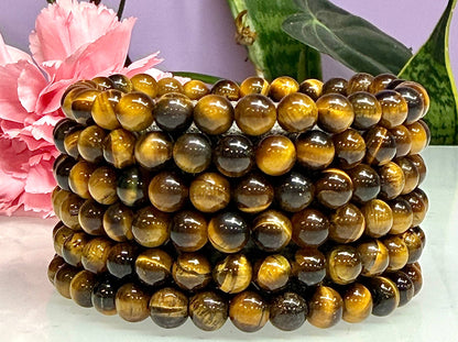 6mm Natural Tiger Eye Crystal Healing Stretch Bracelet 7.5"
