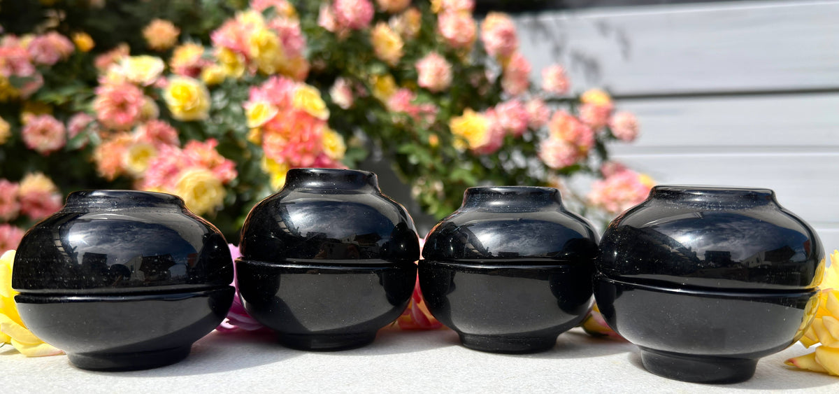 6-8 pcs Natural Black Obsidian Bowls Crystal Healing Energy
