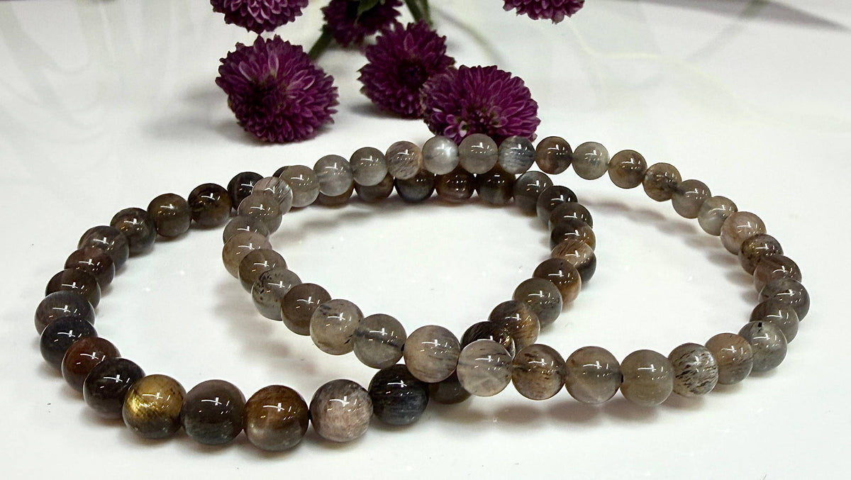 Natural Black Moonstone 5-6mm Crystal Stretch Bracelet
