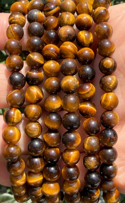 6mm Natural Tiger Eye Crystal Healing Stretch Bracelet 7.5"