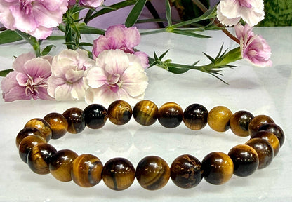 Natural Tiger Eye 8mm 7.5” Crystal Healing Stretch Bracelet