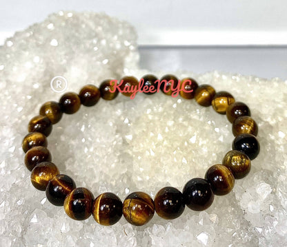 Natural Tiger Eye 8mm 7.5” Crystal Healing Stretch Bracelet