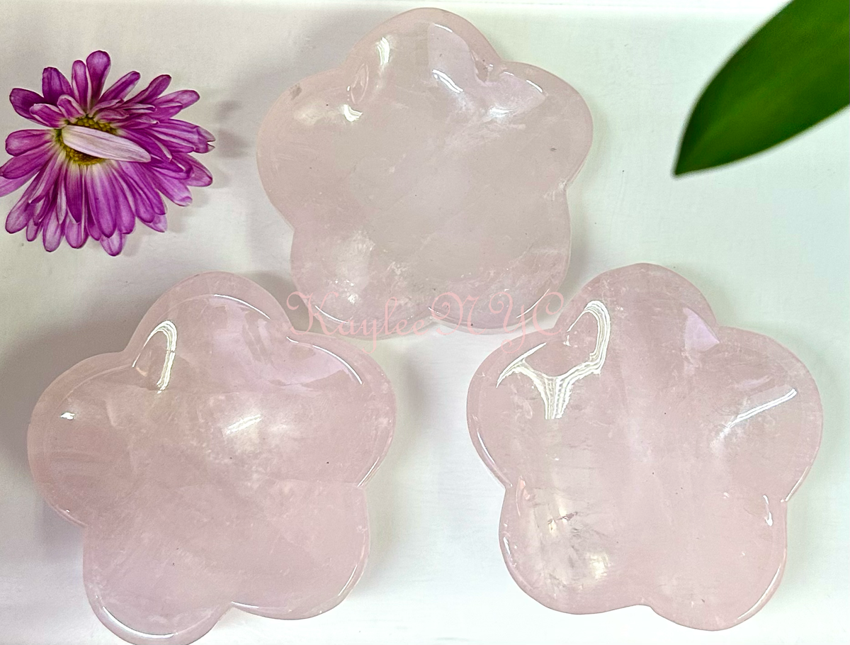 3-4 pcs Natural Rose Quartz Flower Bowls
