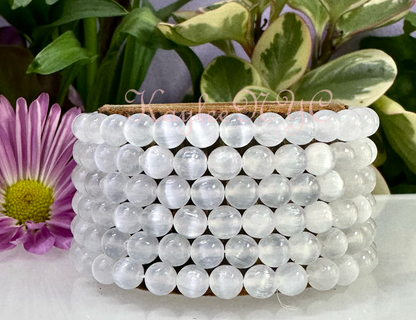 Natural Selenite 6mm Crystal Healing Stretch Bracelet 7.5"