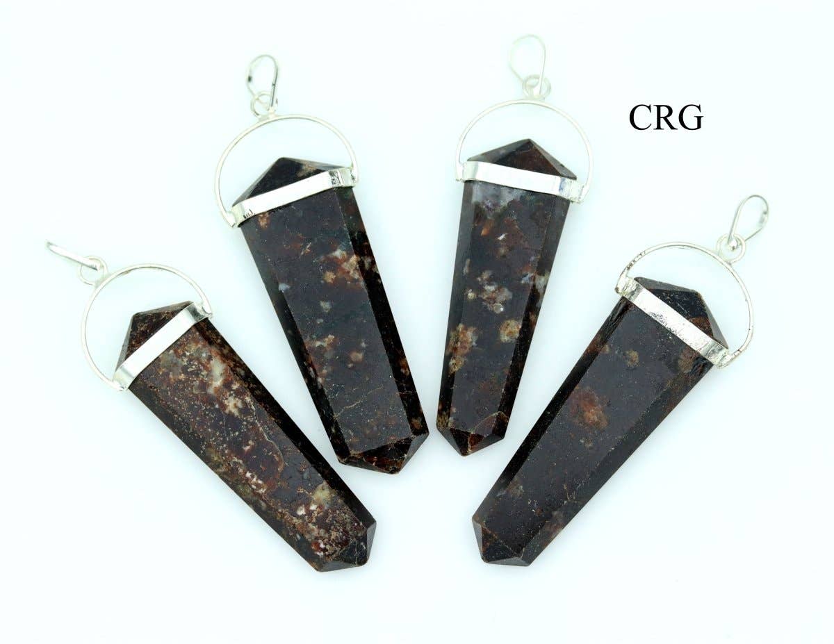 Garnet Double Terminated Flat Pendant with Silver Plating (4 Pieces) Size 2 Inches (INJD)