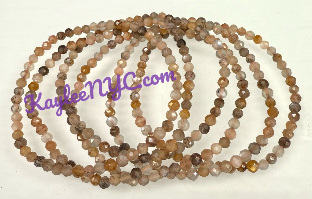 4mm Faceted Natural Black Moonstone Crystal Stretch Bracelet