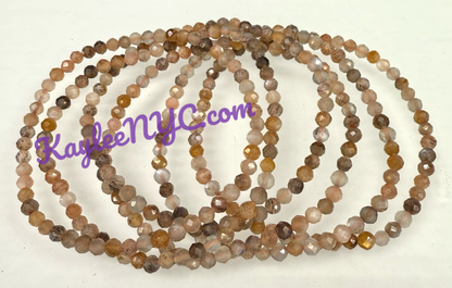 4mm Faceted Natural Black Moonstone Crystal Stretch Bracelet