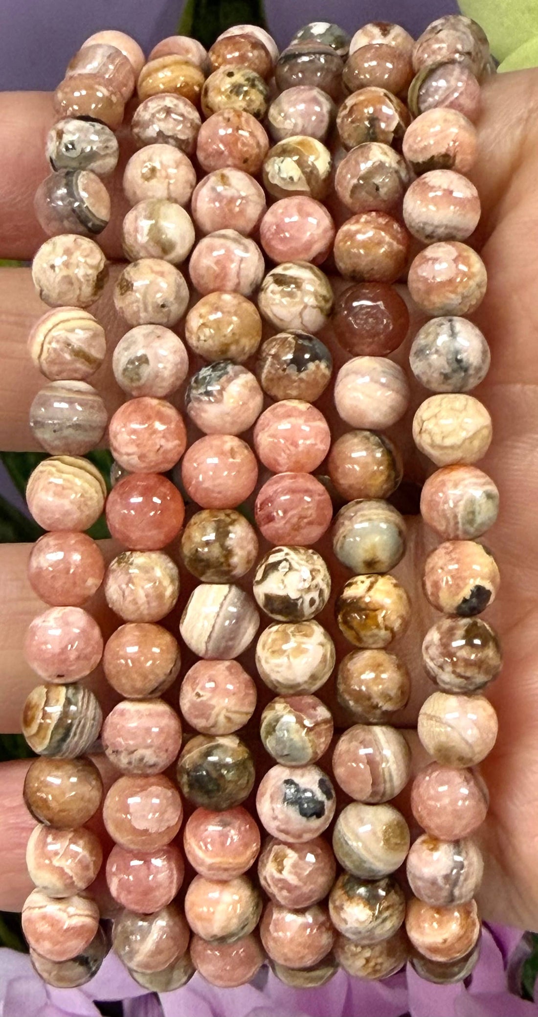 6mm Rhodochrosite Natural Crystal Healing Stretch Bracelet