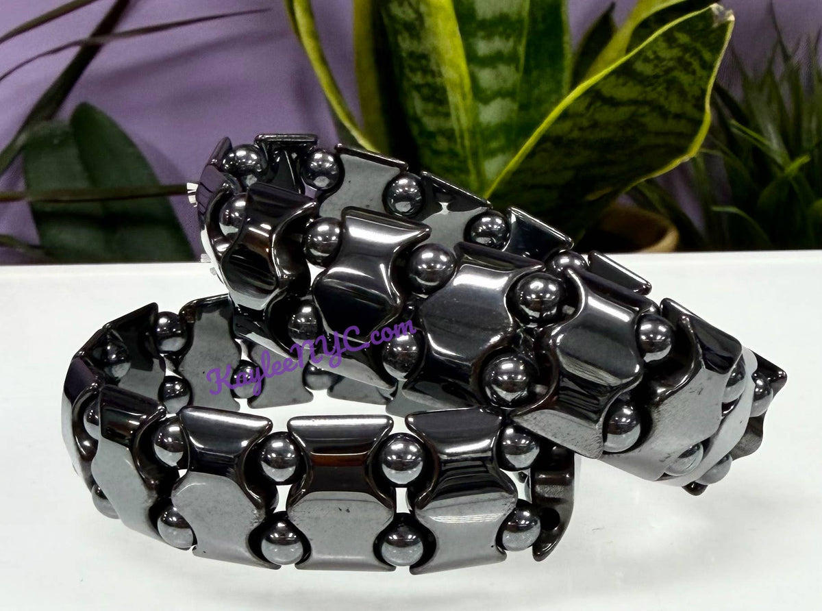 7.5” Natural Hematite Stretch Crystals Bracelet 15mm