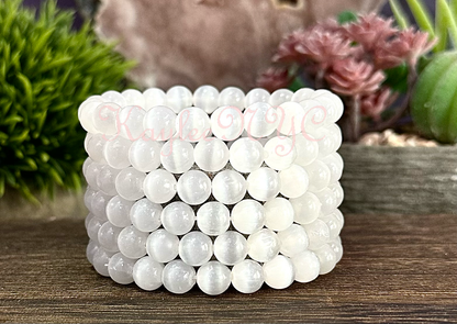 Natural Selenite 8mm Crystal Healing Stretch Bracelet 7.5"