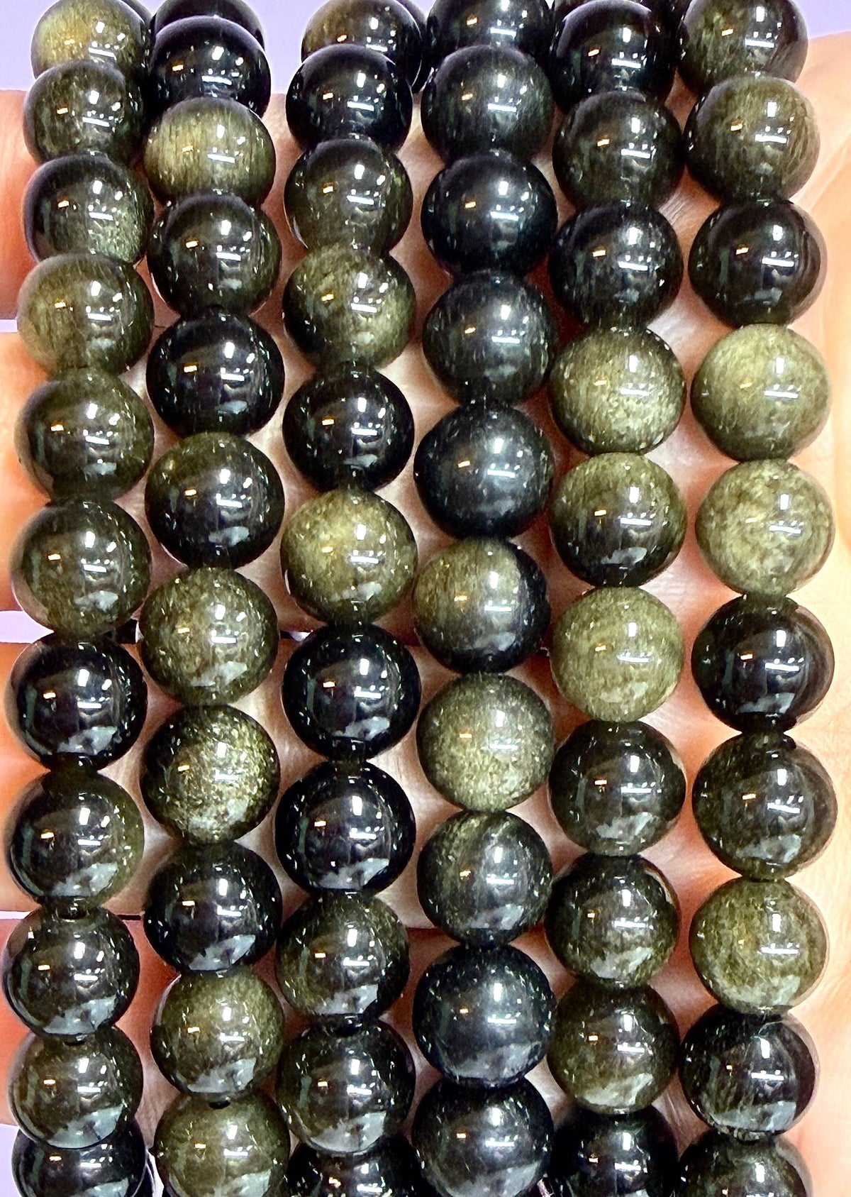 8mm Natural Gold Sheen Obsidian Crystal Stretch Bracelet