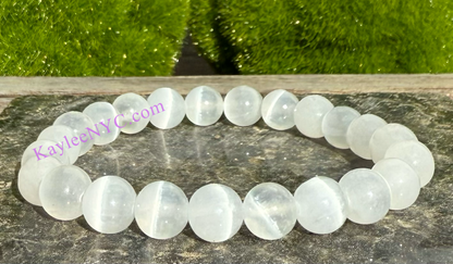 Natural Selenite 8mm Crystal Healing Stretch Bracelet 7.5"