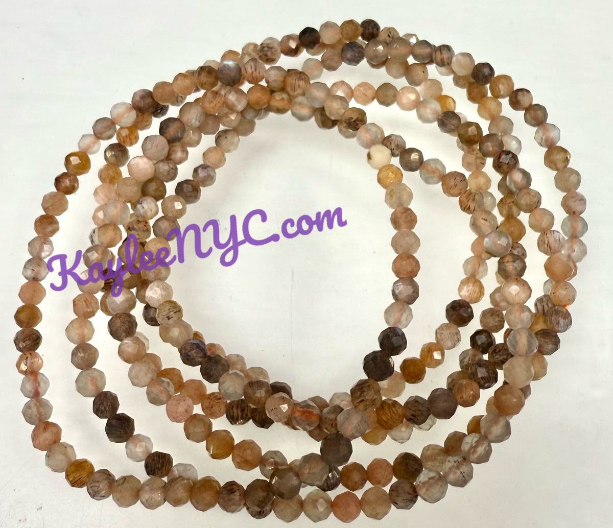 4mm Faceted Natural Black Moonstone Crystal Stretch Bracelet