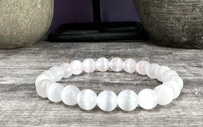 Natural Selenite 8mm Crystal Healing Stretch Bracelet 7.5"