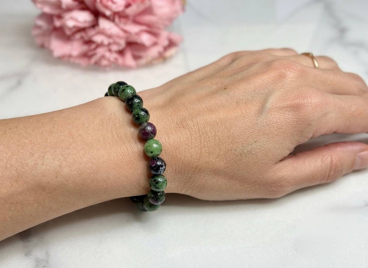 Natural Ruby Zoisite 8mm Crystal Healing Stretch Bracelet